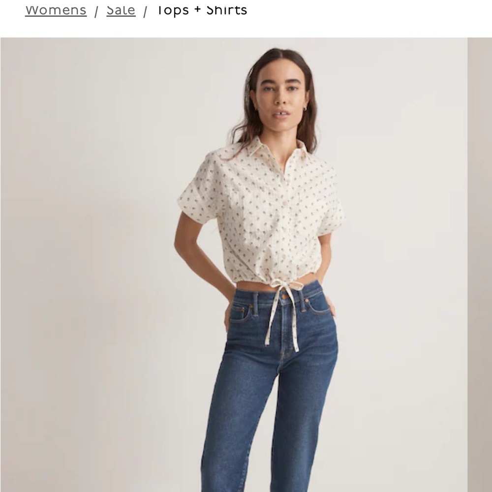 Madewell Button-Up Drawstring Shirt in Blooming Ikat XS